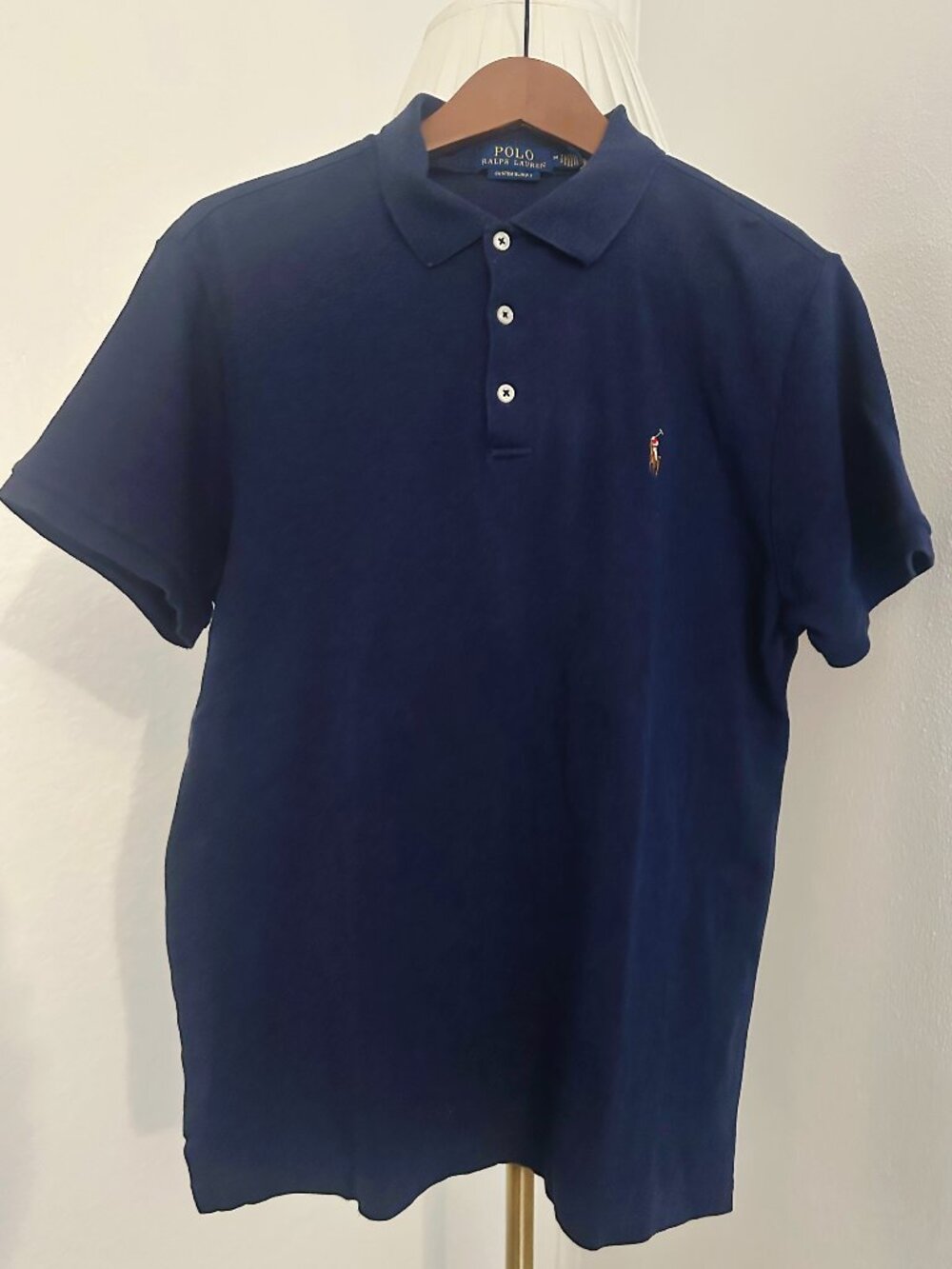Polo Ralph Lauren Navy Blue Custom Slim-fit Short-Sleeve Polo Shirt | Size M